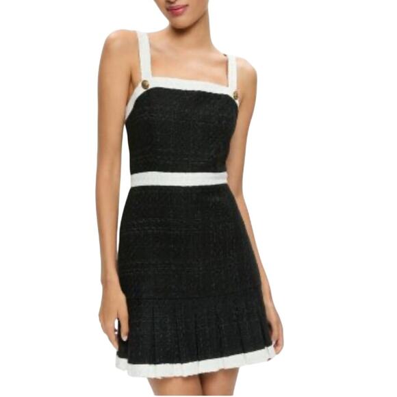 Alice + Olivia Dresses & Skirts - Alice + Olivia Tweed Mini Dress Black Ivory Strappy Sleeveless Designer 12 NWT